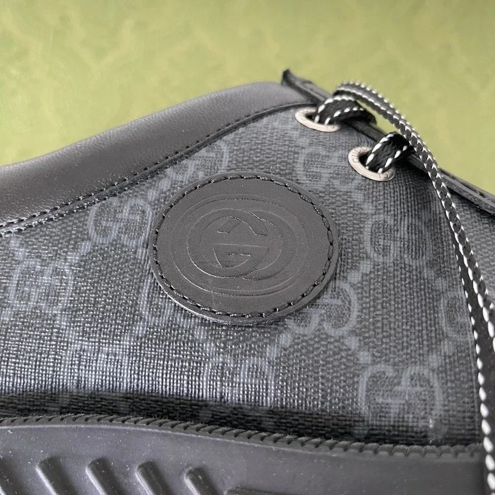 Gucci 674367 Men's Black Maxi‎ GG Supreme Lace-up Shoe, Gucci sz. 7.5